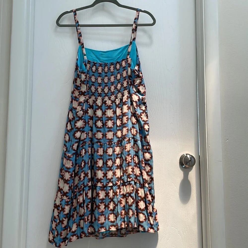 LOFT Blue Brown Floral Print Spaghetti Strap Dress - Picture 2 of 4